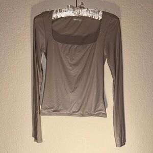 Smoothez by Aerie Elegant Long Sleeve Square Neck Top - Taupe